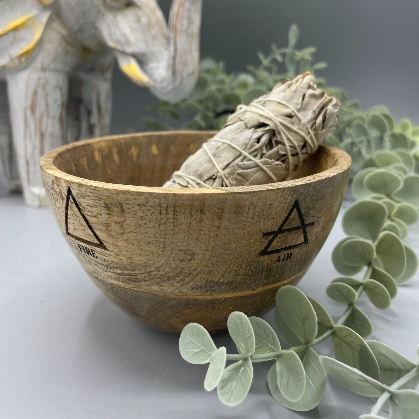 Wooden Smudge and Ritual Offerings Bowl Four Elements