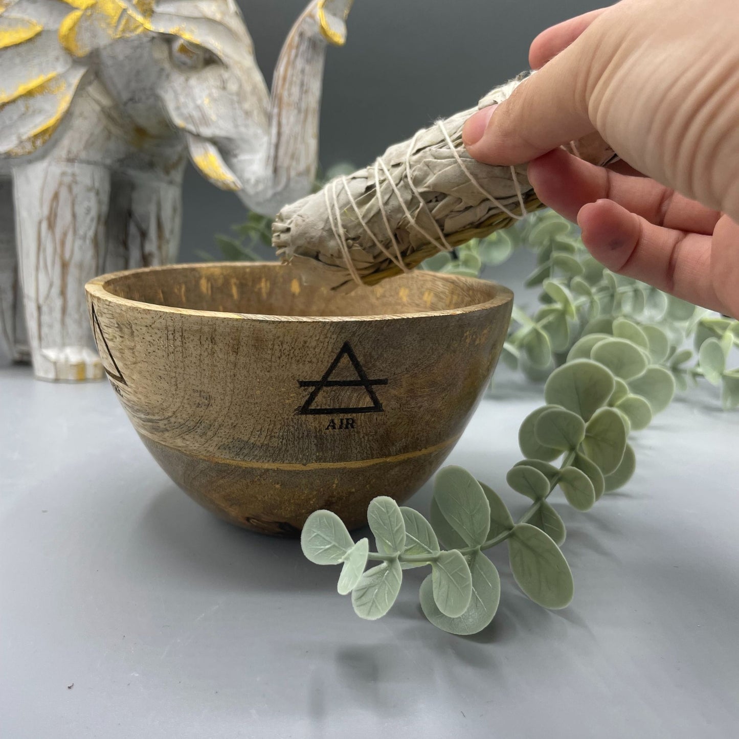 Wooden Smudge and Ritual Offerings Bowl Four Elements